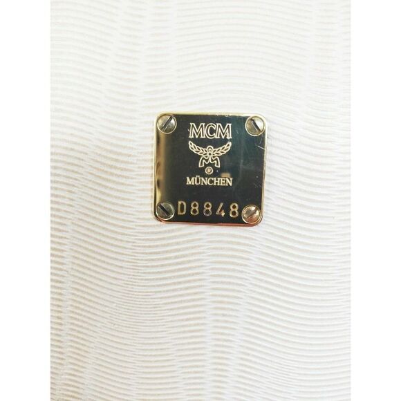 XL MCM MUNCHEN D8848 TEXTURED IVORY GENUINE LEATHER TOTE SHOULDER BAG HANDBAG - Picture 5 of 11